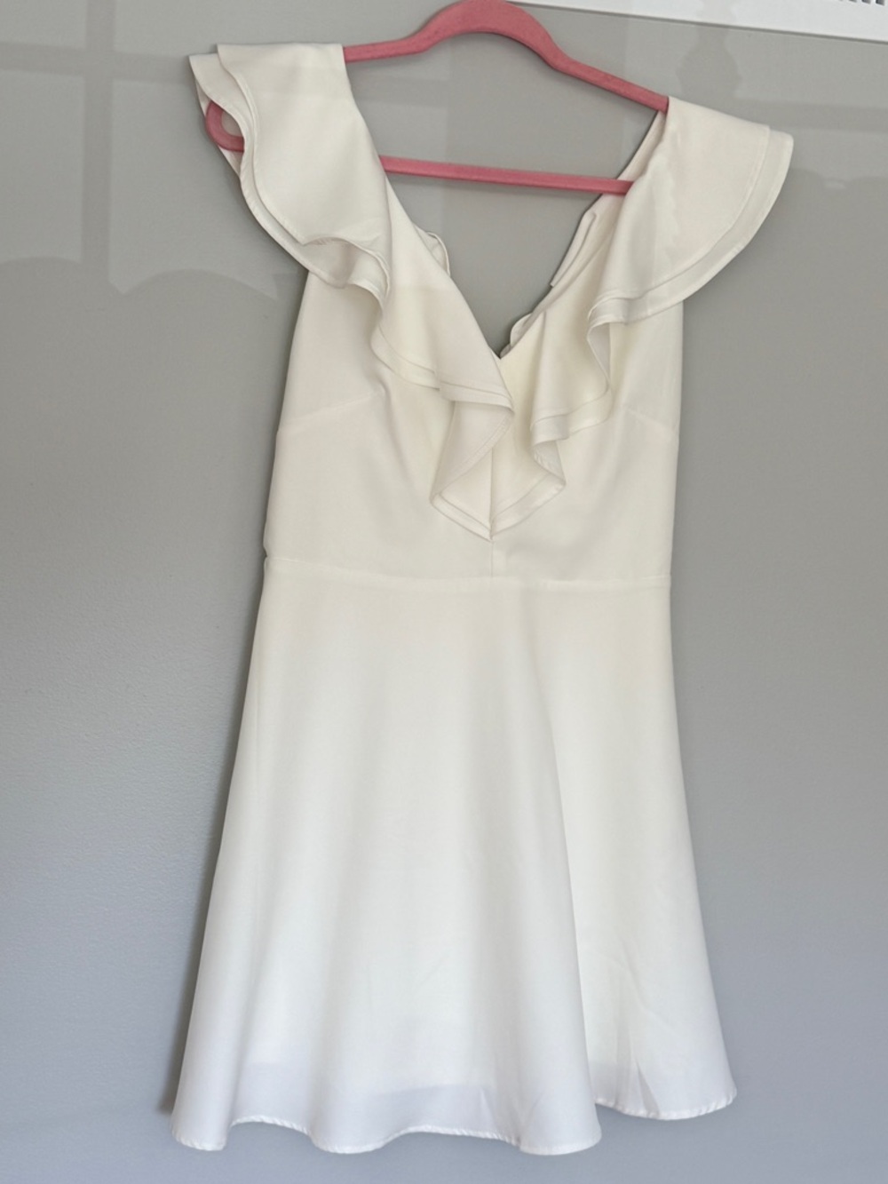 Lulus Ivory / White Ruffle V-Neck Mini Dress